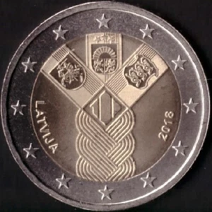 LATVIA 2 euro 2018 "100 YEARS OF INDEPENDENCE OF LATVIA" UNC BI-METALLIC - Picture 1 of 2