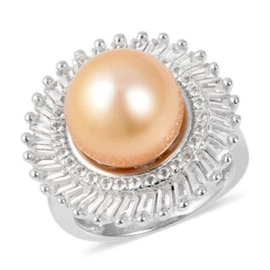 South Sea Golden Cultured Pearl (11-12 mm), Topaz Sterling Silver Ring Size 8 - Picture 1 of 4