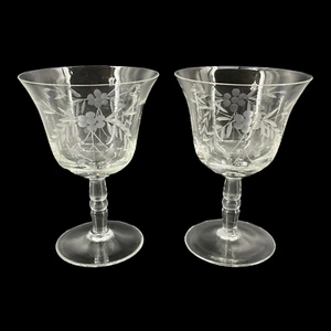 🍃 Paar Vintage Tiffin Franziskaner geätzte geschliffene Blätter Kristall Champagner / Wein - Bild 1 von 7