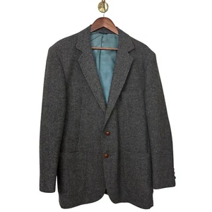 Univ Herren Shop Vintage Tweed Blazer Sport Mantel 44R Wolle Ellenbogen Patch grau blau MÄNGEL - Bild 1 von 20