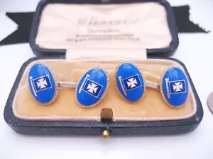 Antique Art Deco era Solid Silver Enamel Flag Maltese Cross Cufflinks Buttons - Picture 1 of 10