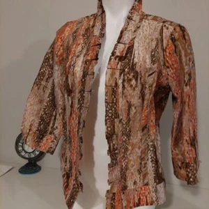 Top cardigan Chicos marrone taglia 1 lino aperto davanti pelle di serpente stampa animalier - Foto 1 di 8