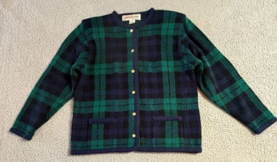 Suéter Acrílico Cristal Kobe Verde Azul Cuadros Dorado Abotonado Manga Larga Talla M Foto 1 de 4