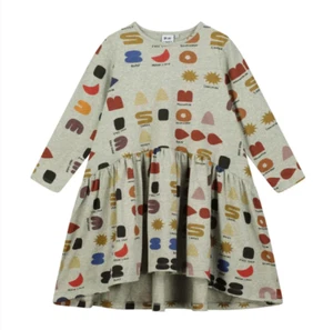 Beau Loves Grey Marl 'What Do You See?' Luna Girls Dress 100% Organic Cotton - Picture 1 of 6