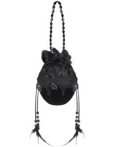 Womens Gothic Black Velvet Lace Flower Beads Mini Handbag Clutch Bag Purse Black - Bild 1 von 12
