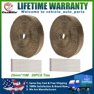 2 Roll 1"x 50' Titanium Header Turbo Pipe Manifold Exhaust Heat Wrap Tape + Ties - Picture 1 of 12