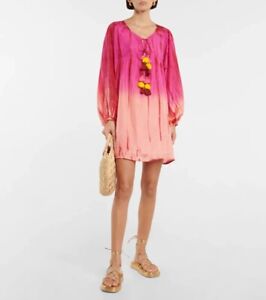 Anna Kosturova Silk Tie Dye mini Dress Size S balloon sleeve boho designer