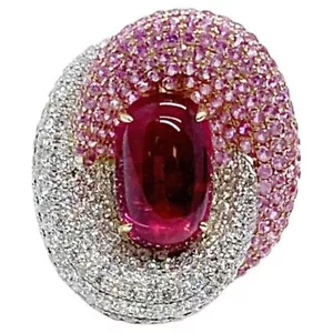 Lab Burma Ruby Cabochon Statement Ring 925 Sterling Silver Handmade Luxe Jewelry - Picture 1 of 4