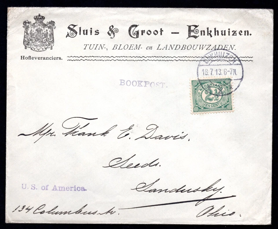 NETHERLAND TO US 1913 ADVERTISING COVER "ENKHUIZEN" TO SANDUSKY OHIO - Image 1 of 2