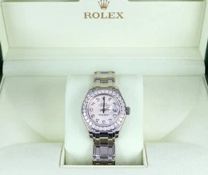 Rolex 29mm Pearlmaster 18K White Gold Perpetual All Factory Diamond Watch 80299 - Picture 1 of 11