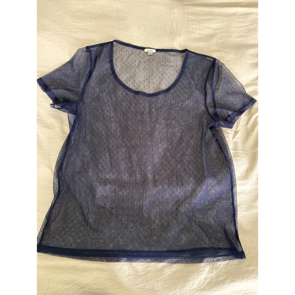 Blusa para mujer Fossil azul de malla punteada manga corta talla L Y2K gótica Foto 1 de 4