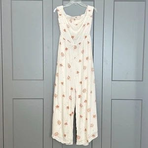 Free People Aster bedruckter Jumpsuit weites Bein gesmokt Blumen weiß/orange Gr. Small - Bild 1 von 11