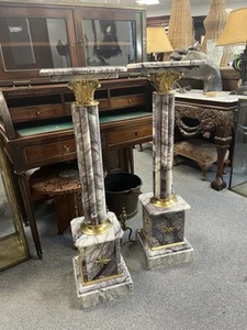 Pair of Marble Flutted & Ormalu Columns / Pedestal Jardinières - Picture 1 of 8