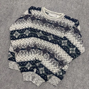 VTG Micheal Gerald Sweater Mens L Multicolor Striped Patterned Grey 90s Knitted - Picture 1 of 12
