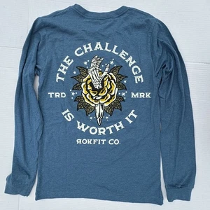 Rokfit Co. RARE Langarm-T-Shirt Blau Erwachsene Größe Small S Skeleton Rose Messer  - Bild 1 von 9