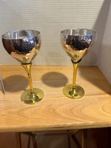 Vintage Penco Weinkelch 2er Set versilbert gehämmert mit Messingstiel Indien - Bild 1 von 5
