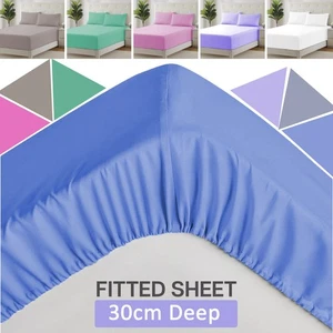 Extra Deep Fitted Sheet Ultra Soft 30CM Full Elastic Bedsheet Single Double King - Picture 1 of 116