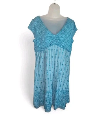 Vestido Athleta Dhara Cuello en V Manga Gorra Azul Marea Burnout Forrado Talla 1X Elástico Foto 1 de 4