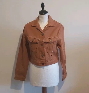 Bebe Plus Ladies Denim Style Jacket, Brown Tan, Studded, Size S , Brand New - Picture 1 of 3