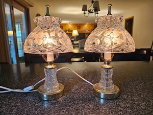 Vintage Pair (Set!) of 24% Lead Cut Crystal Floral Boudoir Table Lamps 12" Works - Picture 1 of 20