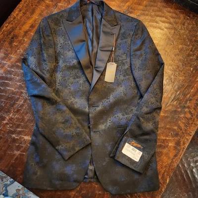 New Egara Tuxedo Jacket 38L Peak Lapel Brocade Dual Vent Dinner Jacket - Image 1 of 4