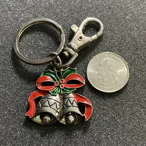 Christmas Silver Bells Metal Keychain Key Ring #41668 - Picture 1 of 2