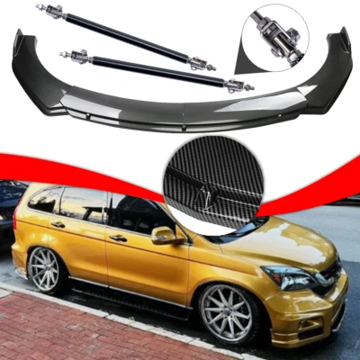 For Honda Pilot 2003-2023 Carbon Fiber Style Front Bumper Lip Spoiler Strut Rods Foto 1 de 4