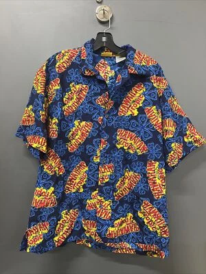 Hawaiian Tropic Brand All Over Print Logo Button Up Short Sleeve Shirt Men’s L - Image 1 of 3