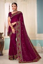 Indian Bollywood Purple Zari Resham Siroski Stone Border Georgette Designer Sari