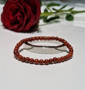 Roter Jaspis Perlenarmband Armband Positive Energie Steine 4mm Länge 17cm - Bild 1 von 3