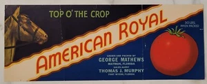 Label American Royal Tomatoes Florida Matmon Fort Myers Mathews Murphy Horse - Picture 1 of 1