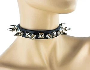 Spike Studded Gothic Collar Genuine Leather Punk Goth Thrash Metal Choker - Picture 1 of 1