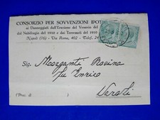 ???? CARTOLINA 1929 CONSORZIO DANNEGGIATI ERUZIONE VESUVIO TERREMOTO 1910 VEROLI????
