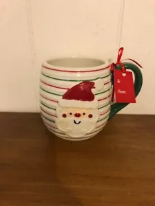 LANG Santa Claus Mug Red and Green Striped Coffee Mug with Hand Painted Santa 3D - Picture 1 of 4