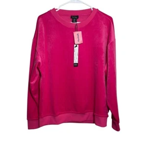 Nicole Miller Sweatshirt Women's Small Velour Pink Crew Neck Pullover Top NWT - Picture 1 of 9