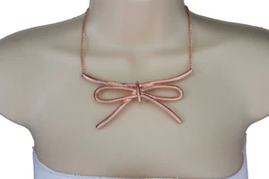 Damen Modeschmuck Kupfer Metall Kette Halskette Große Krawatte Schleife Band Anhänger Set - Bild 1 von 7