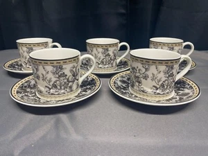 Royal Doulton "PROVENCE NOIR" TC-1289 ~ Set of 5 ~ Cups & Saucers ~ 2 5/8" Tall - Picture 1 of 10