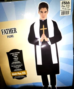 Men's Black Cassock Robe With Stole & Belt Holy Priest Father Costume for Adults - Picture 1 of 3