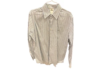 Lacoste men's beige blue stripe button long sleeve shirt size 44 / XL - Picture 1 of 5
