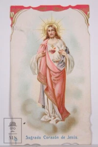 Original Die Cut Border Religious Card - Sagrado Corazon de Jesus - Sacred Heart - Picture 1 of 2