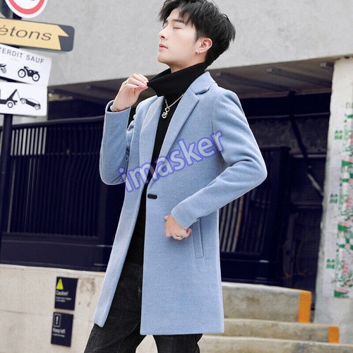OFF WHITE Cappotto trench uomo stile coreano collo bavero medio lungo soprabito ecopelle outwear