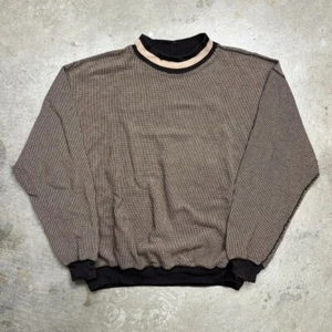 Vintage Lands End Waffle knit sweatshirt brown beige made in USA mock neck large - Picture 1 of 4