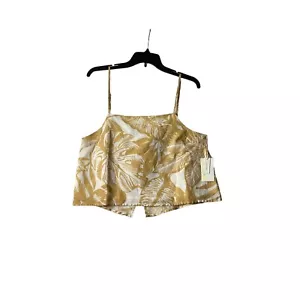 NWT Nude Lucy Women Size L Tropical Linen Boho Style Yellow Slip Inside Tank Top - Picture 1 of 9