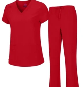 Natural Uniforms Women's M Cool Stretch V-Neck Top and Cargo Pant Red - Picture 1 of 9