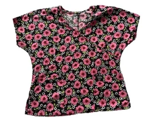 Izzy Scrubs Women’s Scrub Top Size M. Floral Poppy Pattern. Black W Pink Flowers - Picture 1 of 8