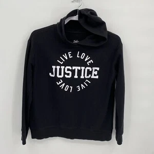 Justice Girl's Live Love Pullover Hoodie Long Sleeve Solid Black Size XL 16/18 - Picture 1 of 6