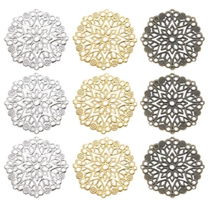 60pcs Iron Filigree Joiners Links Flat Round Metal Charms Pendants 35.5x0.7mm - Picture 1 of 9