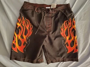 OP Sport Boys Swim Trunks 4/5 Black w/Red & Orange Flames - Picture 1 of 2