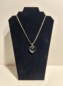 Vintage Pendant Necklace Clear Faceted Glass Heart Prism On Gold Tone Chain - Picture 1 of 5