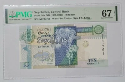 1998 -2010 SEYCHELLES 10 RUPEES PMG 67 EPQ SUPERB GEM UNC【P-36b】 - Image 1 of 4